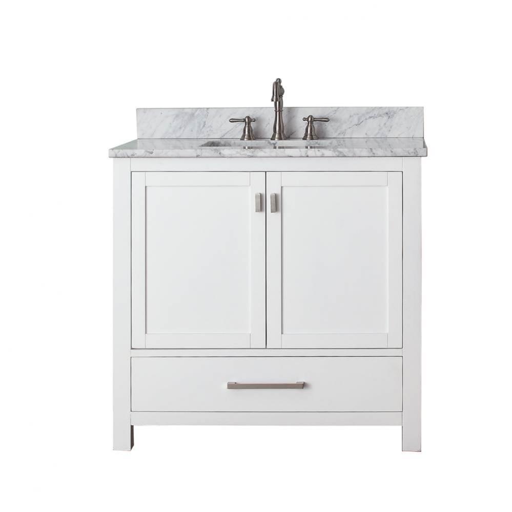 Avanity Modero 37 in. Vanity in White finish with Carrara White Marble Top