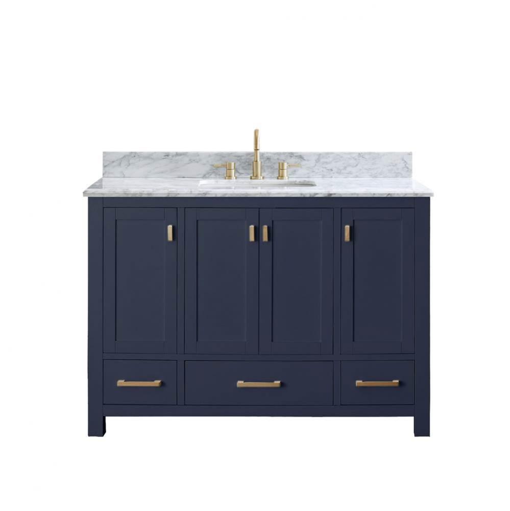 Avanity Modero 49 in. Vanity in Navy Blue with Carrara White Marble Top