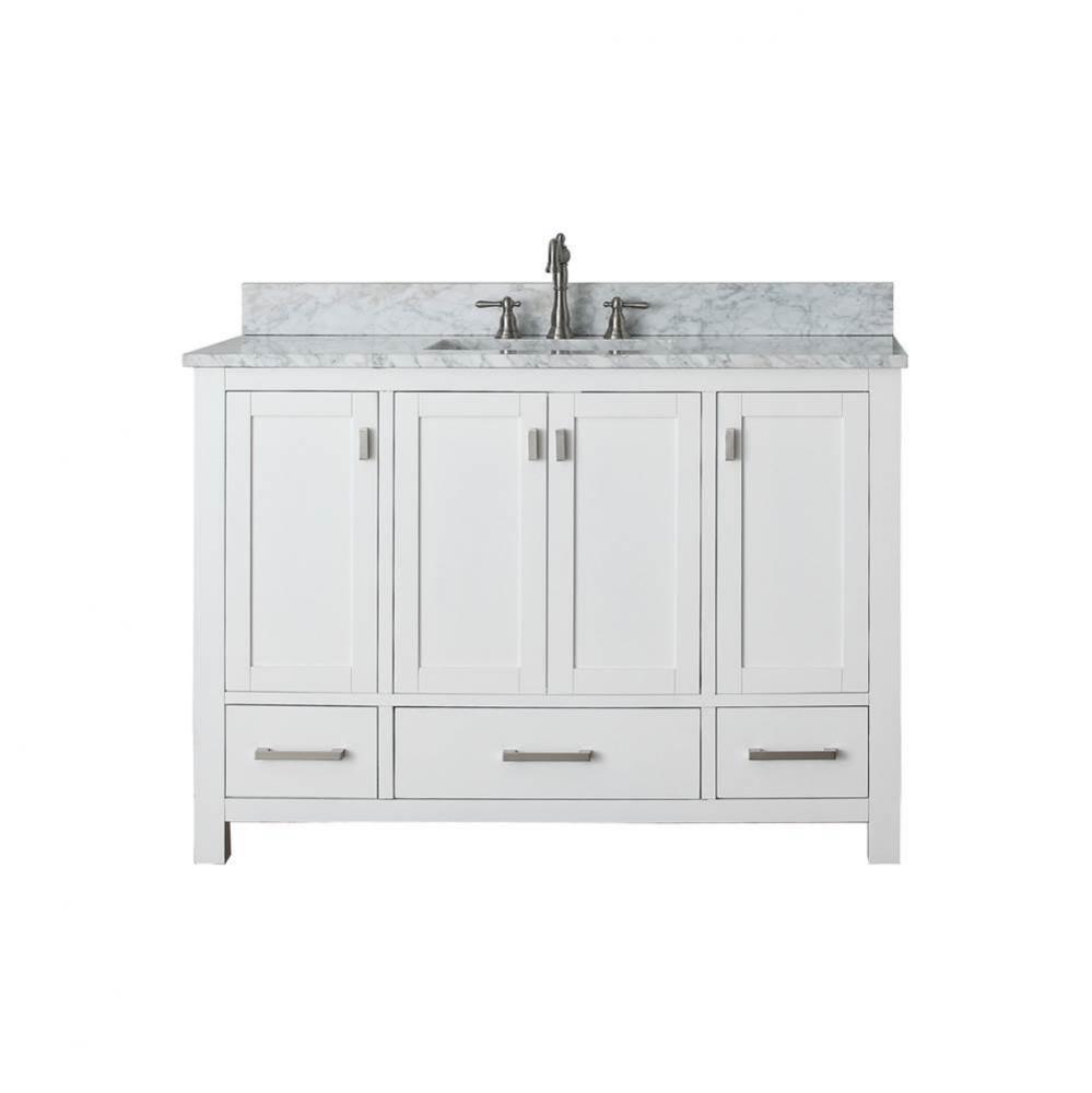 Avanity Modero 49 in. Vanity in White finish with Carrara White Marble Top