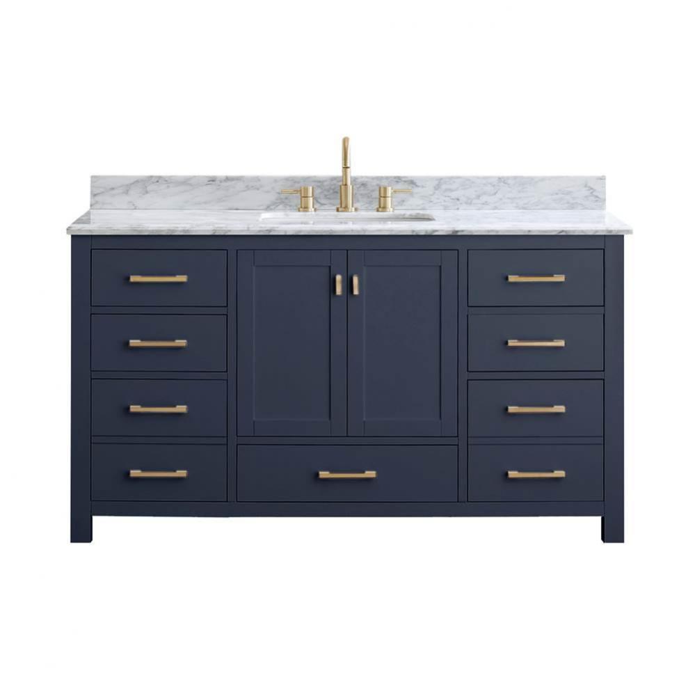 Avanity Modero 61 in. Single Vanity in Navy Blue with Cala White Engineered Stone Top