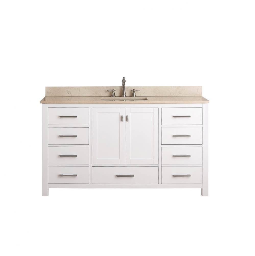 Avanity Modero 61 in. Single Vanity in White finish with Galala Beige Marble Top