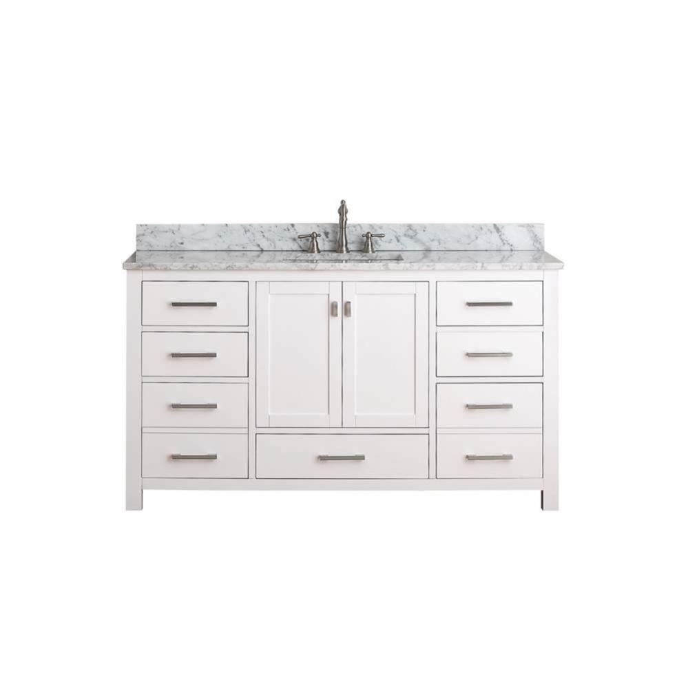 Avanity Modero 61 in. Single Vanity in White finish with Carrara White Marble Top