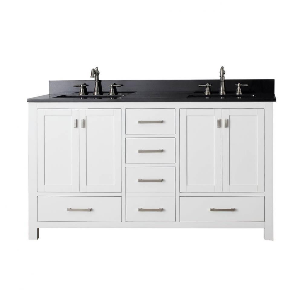 Avanity Modero 61 in. Double Vanity in White finish with Black Granite Top