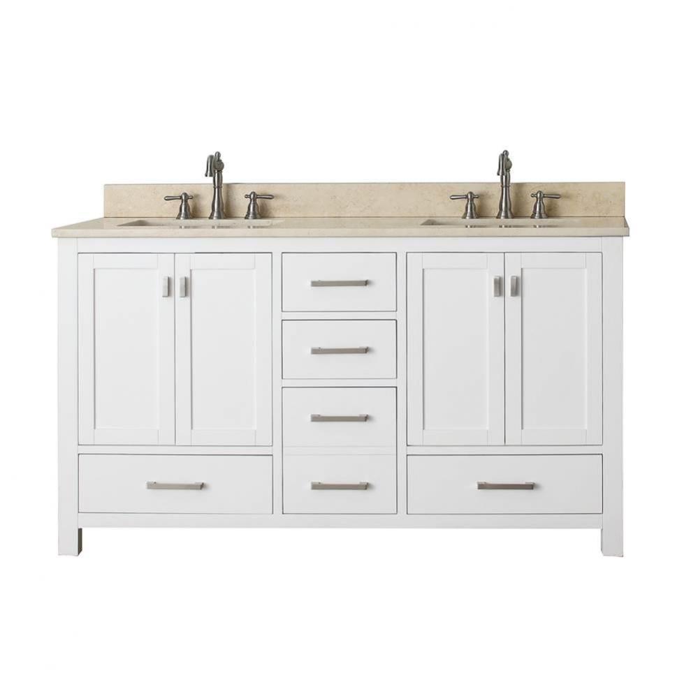 Avanity Modero 61 in. Double Vanity in White finish with Galala Beige Marble Top