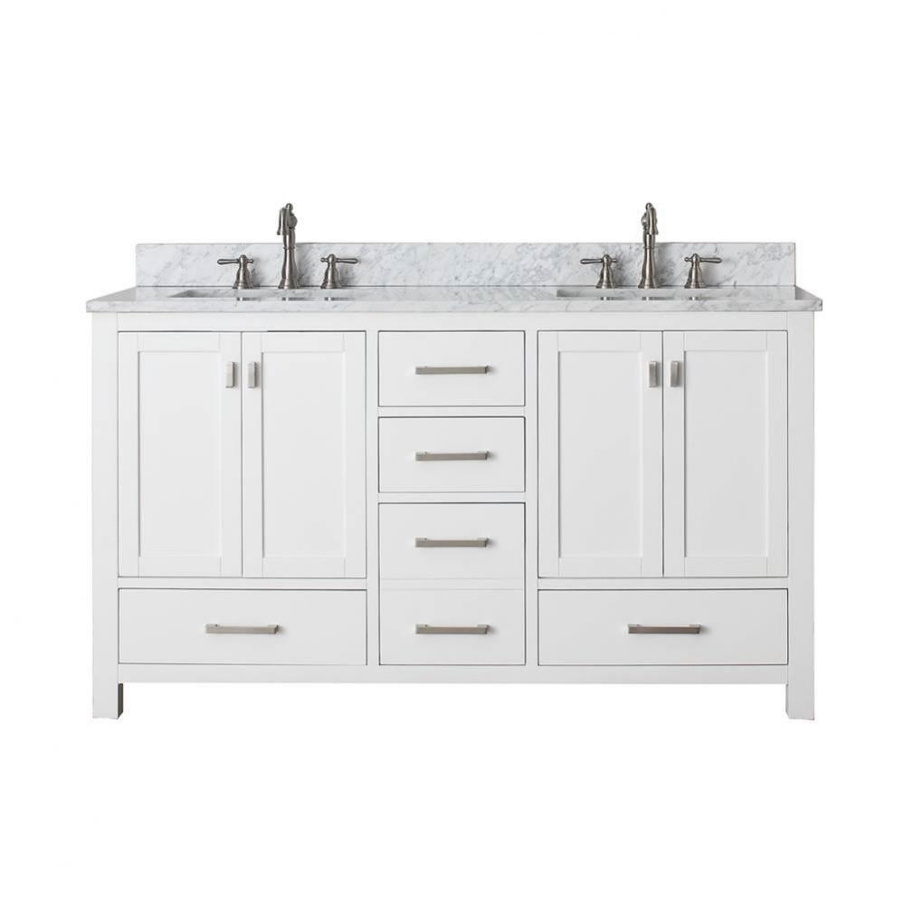 Avanity Modero 61 in. Double Vanity in White finish with Cala White Engineered Stone Top