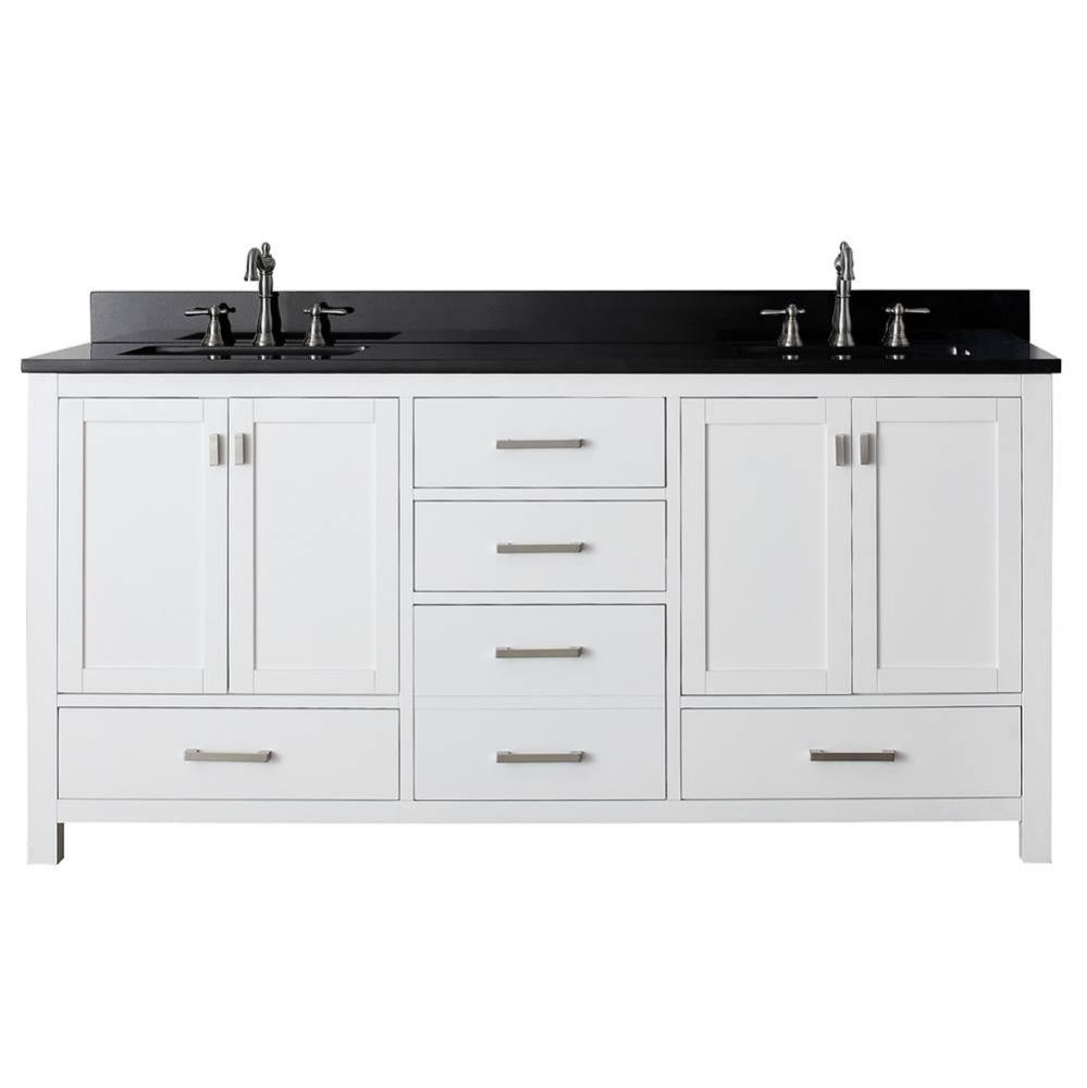 Avanity Modero 73 in. Double Vanity in White finish with Black Granite Top