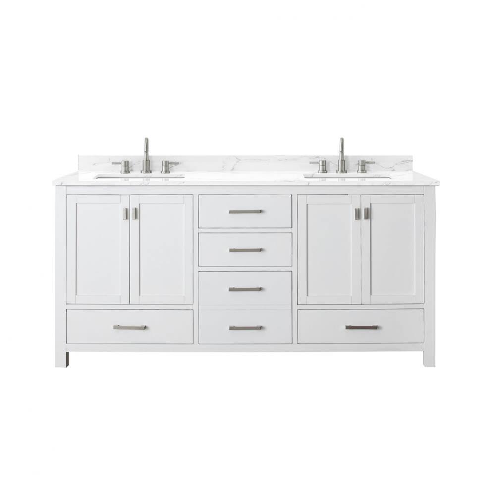 Avanity Modero 73 in. Double Vanity in White finish with Cala White Engineered Stone Top