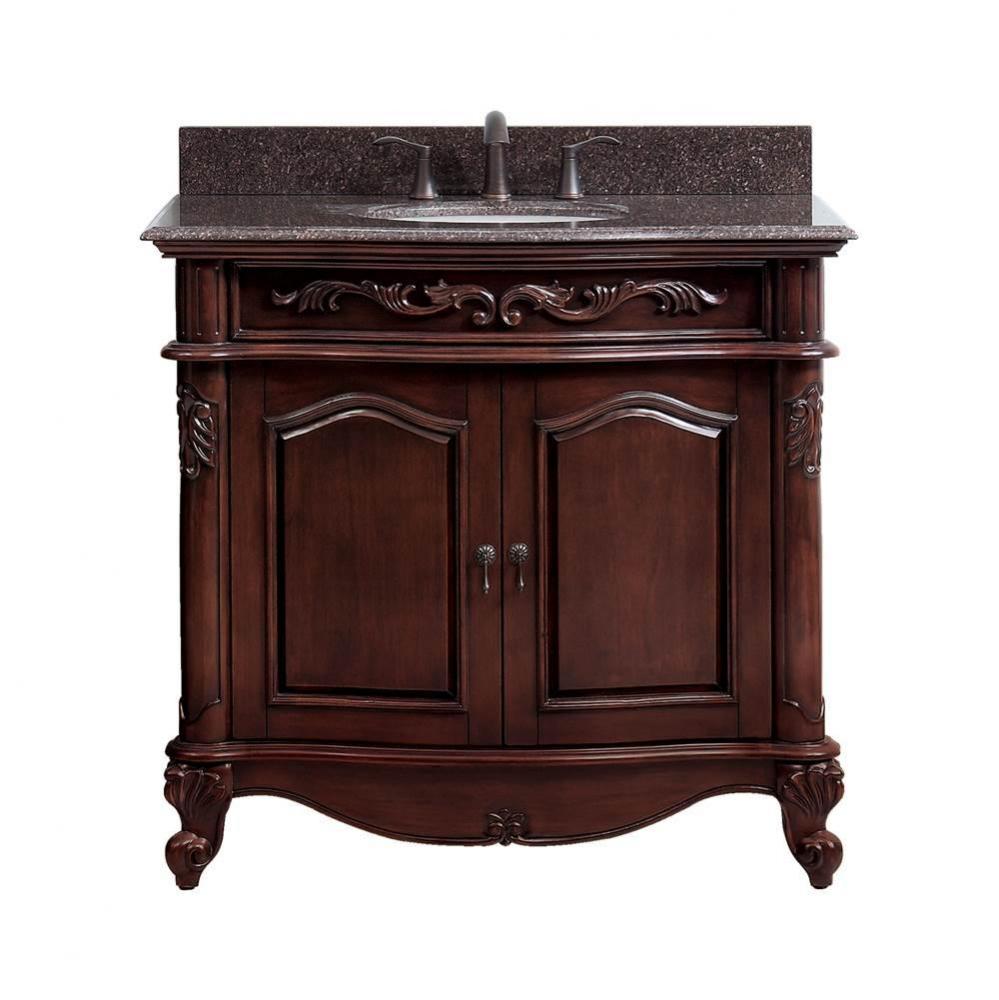 Avanity Provence 37 in. Vanity in Antique Cherry finish with Imperial Brown Granite Top