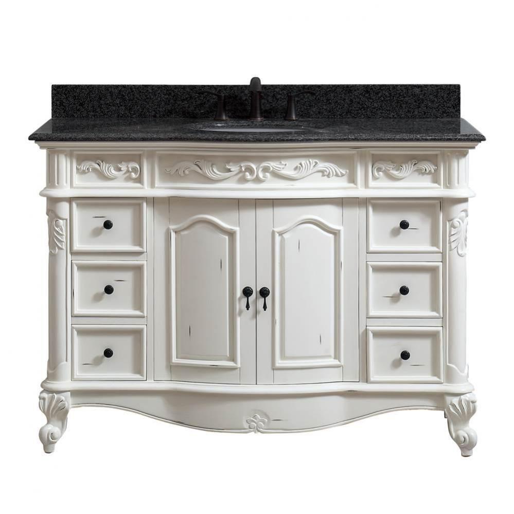 Avanity Provence 49 in. Vanity in Antique White finish with Impala Black Granite Top