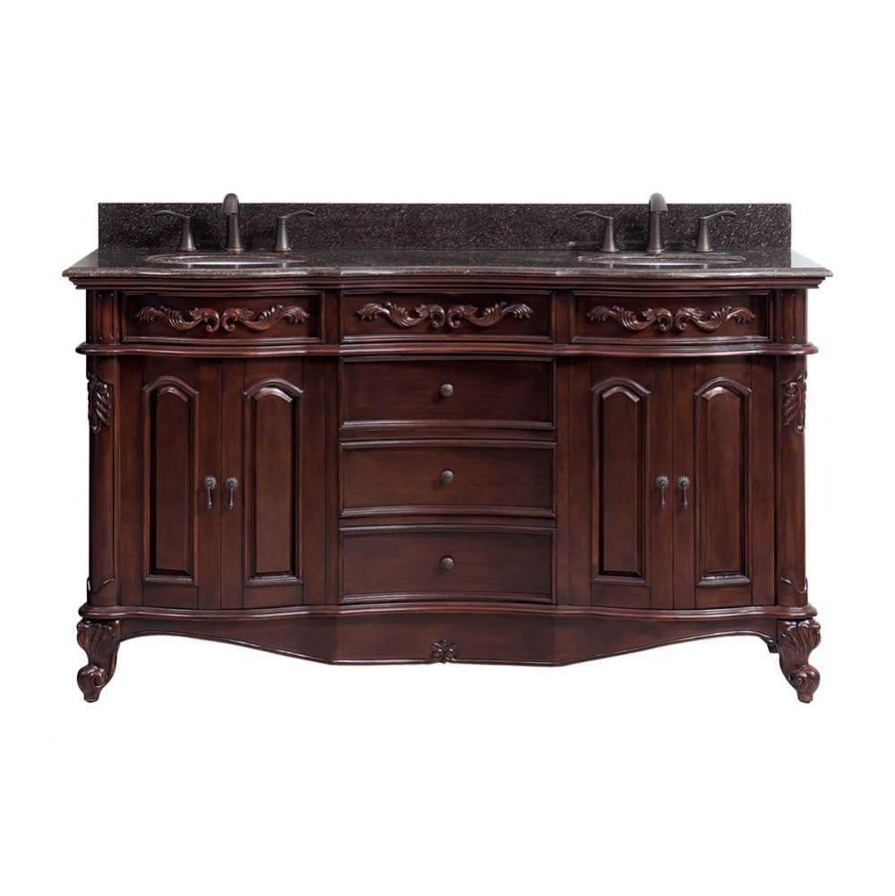 Avanity Provence 61 in. Double Vanity in Antique Cherry finish with Imperial Brown Granite Top