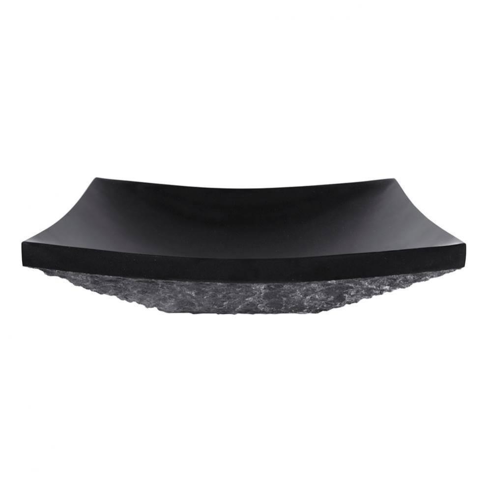 Rectangular Stone Vessel in Black Granite with Rough Exterior