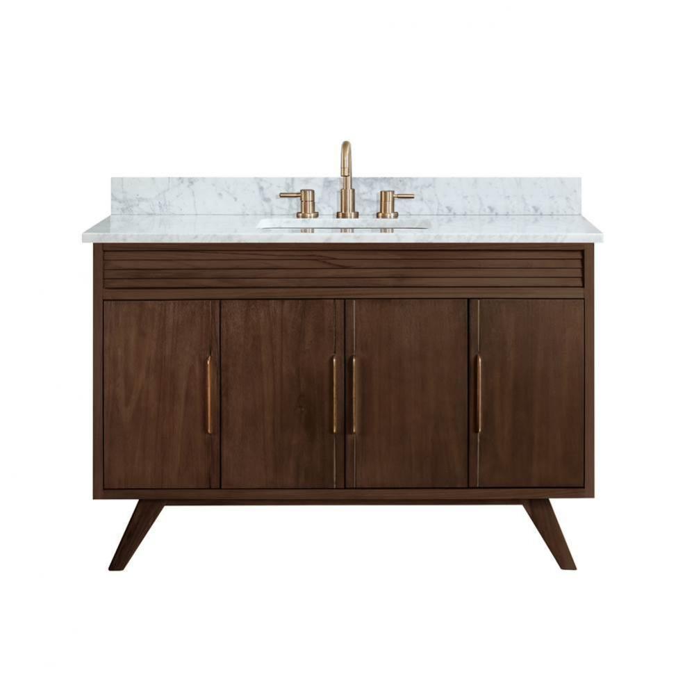 Avanity Taylor 49 in. Vanity Combo in Brown Teak with Carrara White Marble Top