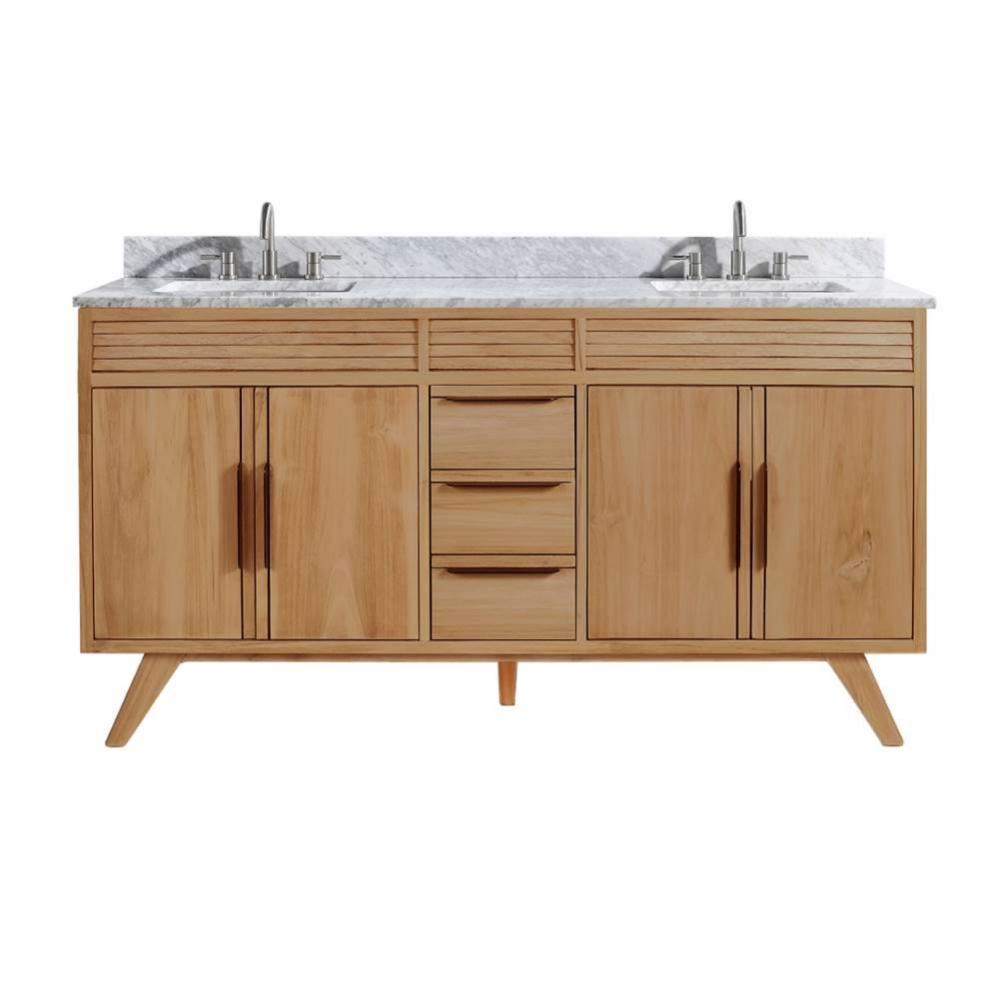 Avanity Taylor 61 in. Vanity Combo in Natural Teak with Carrara White Marble Top