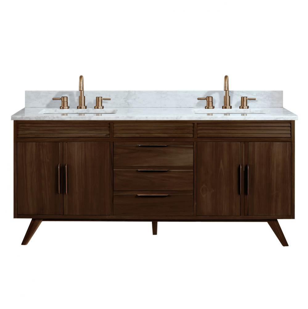 Avanity Taylor 73 in. Vanity Combo in Brown Teak with Carrara White Marble Top