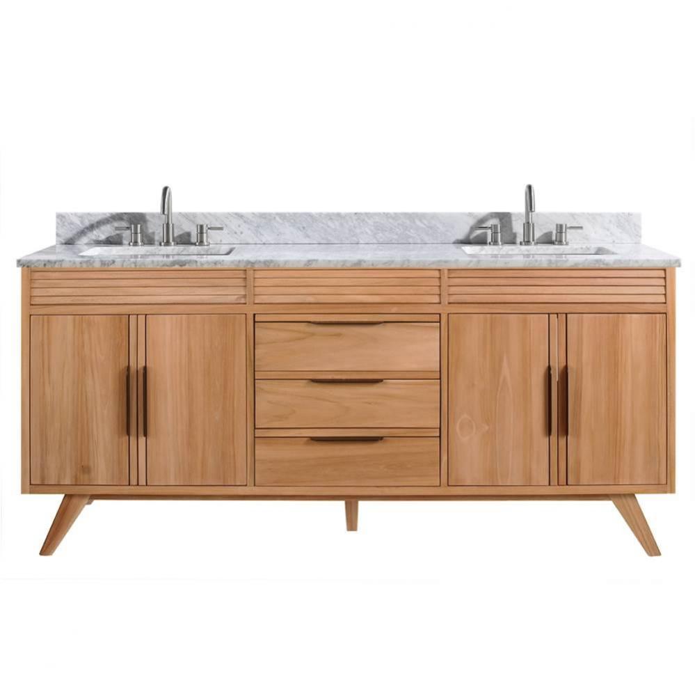 Avanity Taylor 73 in. Vanity Combo in Natural Teak with Carrara White Marble Top