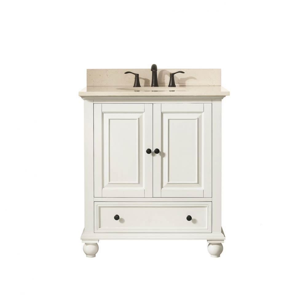 Avanity Thompson 31 in. Vanity in French White finish with Galala Beige Marble Top