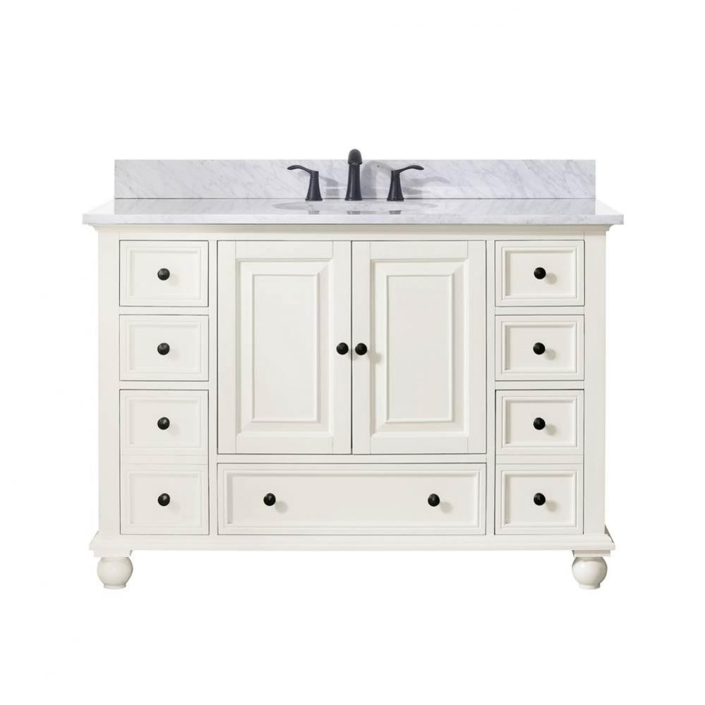 Avanity Thompson 49 in. Vanity in French White finish with Carrara White Marble Top