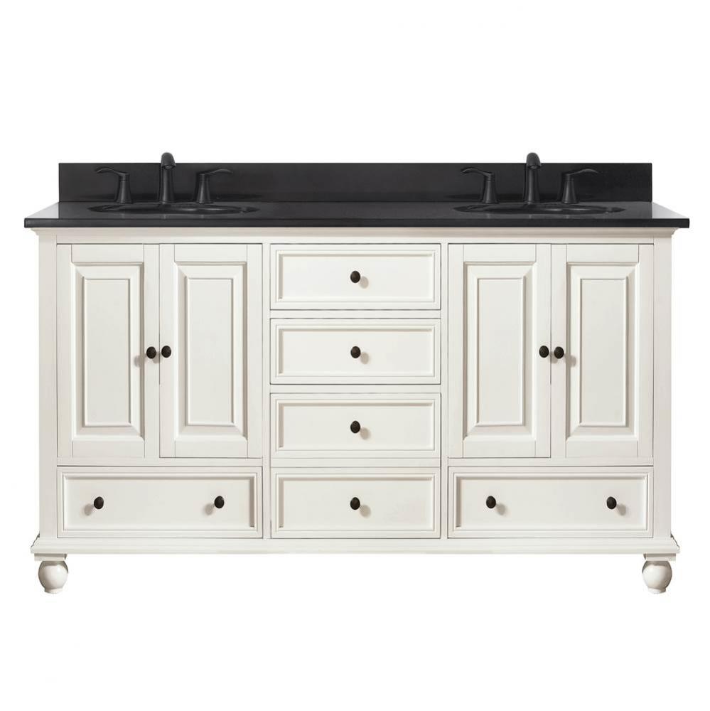 Avanity Thompson 61 in. Double Vanity in French White finish with Black Granite Top