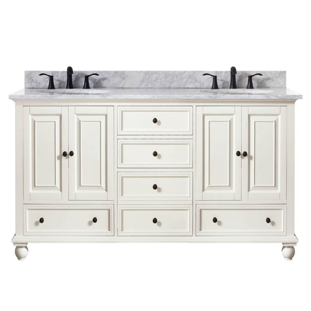 Avanity Thompson 61 in. Double Vanity in French White finish with Carrara White Marble Top