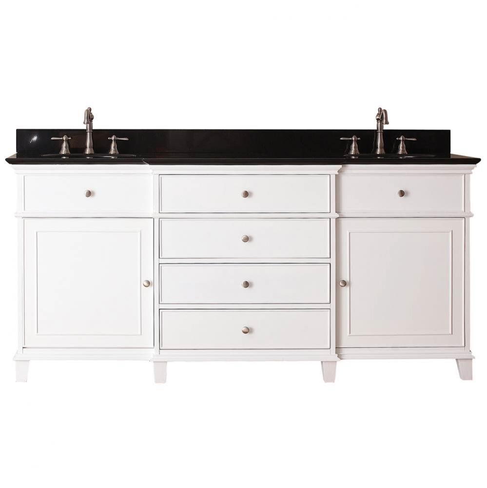 Avanity Windsor 73 in. Double Vanity in White finish with Black Granite Top