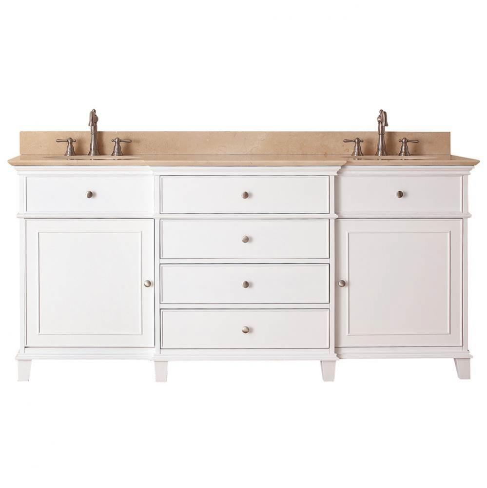 Avanity Windsor 73 in. Double Vanity in White finish with Galala Beige Marble Top