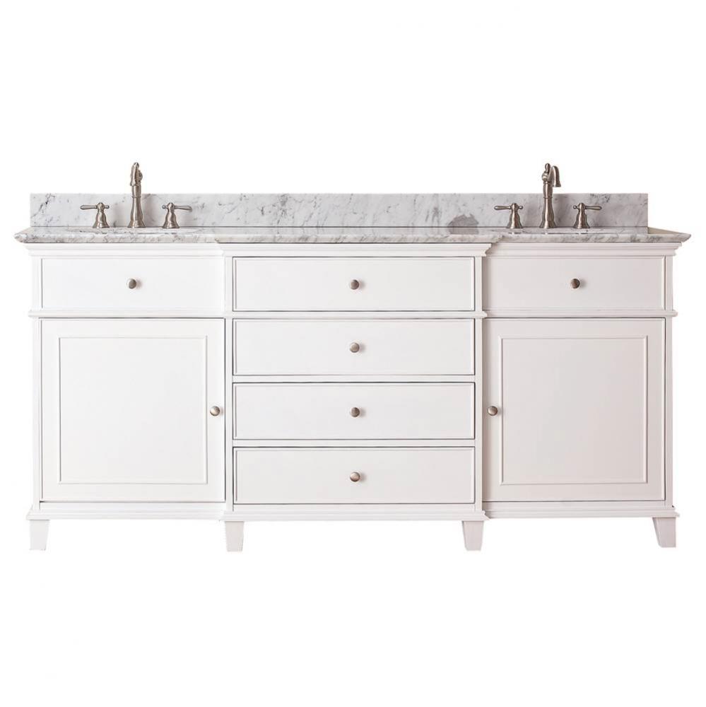 Avanity Windsor 73 in. Double Vanity in White finish with Carrara White Marble Top