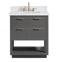 Avanity ALLIE-VS31-TGG-WQ - Avanity Allie 31 in. Vanity Combo in Twilight Gray with Gold Trim and White Quartz Top