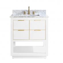 Avanity ALLIE-VS31-WTG-C - Avanity Allie 31 in. Vanity Combo in White with Gold Trim and Carrara White Marble Top