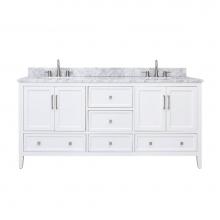 Avanity EVERETTE-VS73-WT-C - Avanity Everette 73 in. Double Vanity Combo in White and Carrara White Marble Top