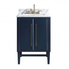 Avanity MASON-VS25-NBG-C - Avanity Mason 25 in. Vanity Combo in Navy Blue with Gold Trim and Carrara White Marble Top