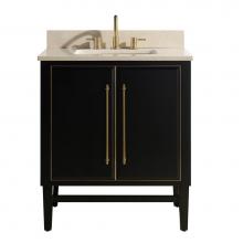 Avanity MASON-VS31-BKG-D - Avanity Mason 31 in. Vanity Combo in Black with Gold Trim and Crema Marfil Marble Top