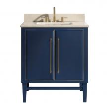 Avanity MASON-VS31-NBG-D - Avanity Mason 31 in. Vanity Combo in Navy Blue with Gold Trim and Crema Marfil Marble Top