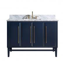 Avanity MASON-VS49-NBG-C - Avanity Mason 49 in. Vanity Combo in Navy Blue with Gold Trim and Carrara White Marble Top