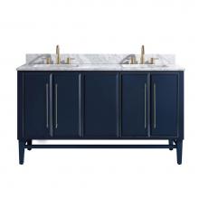 Avanity MASON-VS61-NBS-C - Avanity Mason 61 in. Vanity Combo in Navy Blue with Silver Trim and Carrara White Marble Top