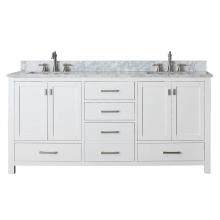 Avanity MODERO-VS72-WT-C - Avanity Modero 73 in. Double Vanity in White finish with Carrara White Marble Top