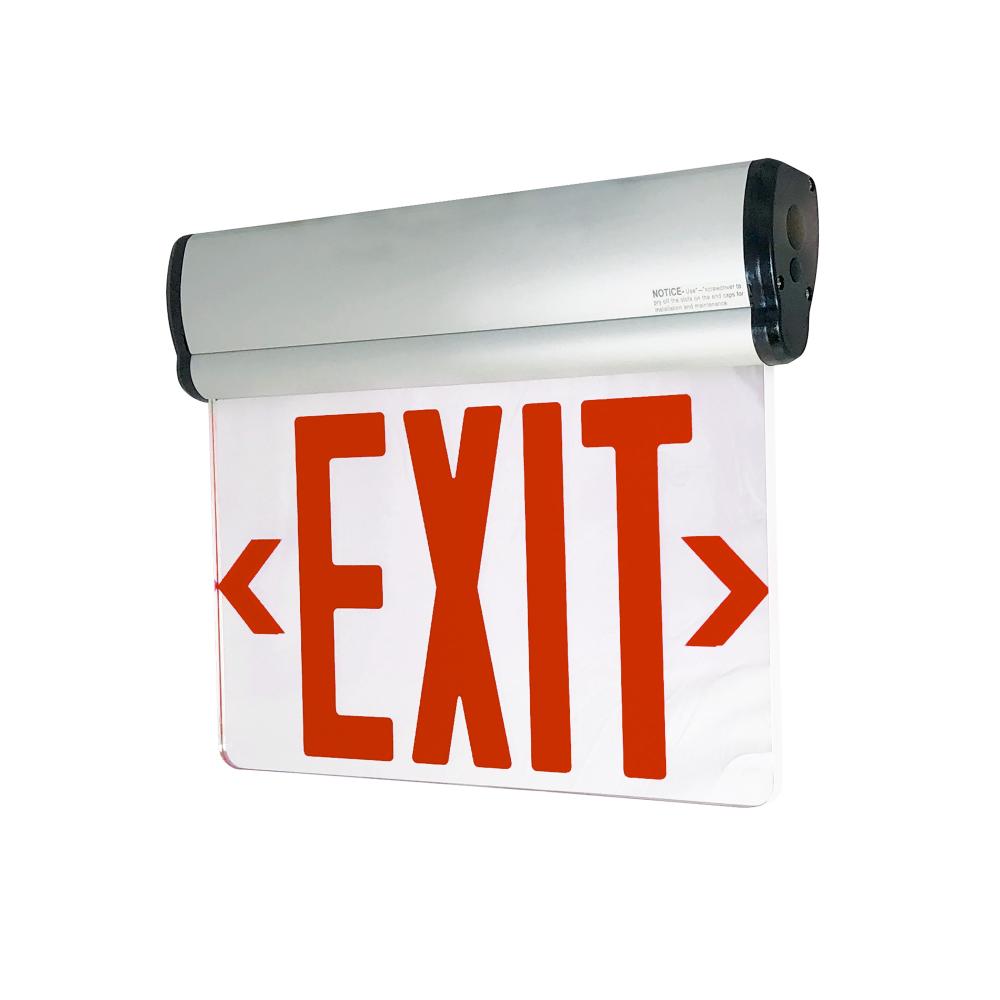 Surface Adjustable LED Edge-Lit Exit Sign, Battery Backup, 6&#34; Red Letters, Single Face /