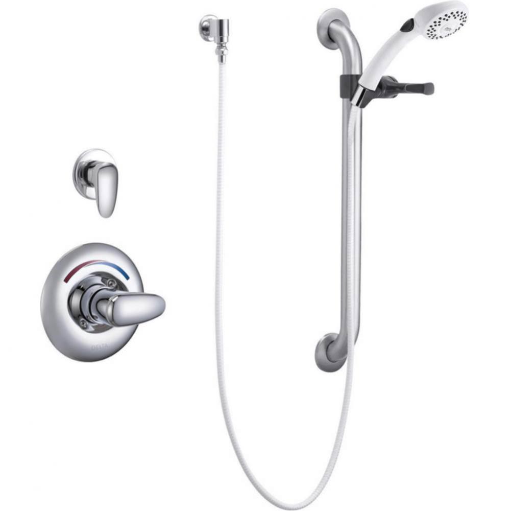 Commercial T13H: Universal Dual Shower Trim, Diverter, Hand Shower, and Grab Bar