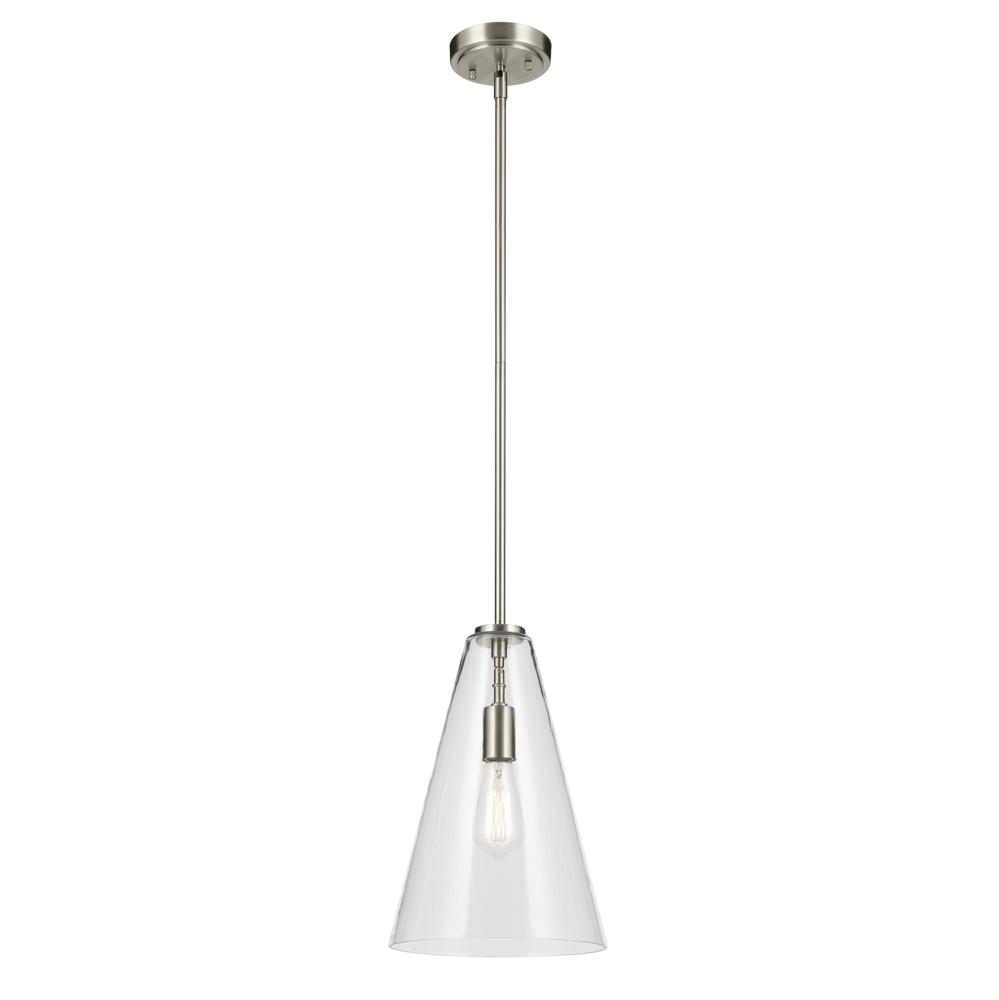 Everly 15.25&#34; 1-Light Cone Pendant with Clear Glass in Brushed Nickel