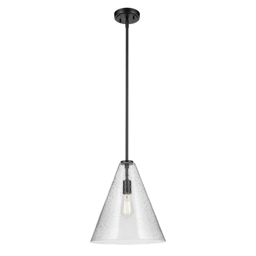 Everly 15.5&#34; 1-Light Cone Pendant with Clear Seeded Glass in Black