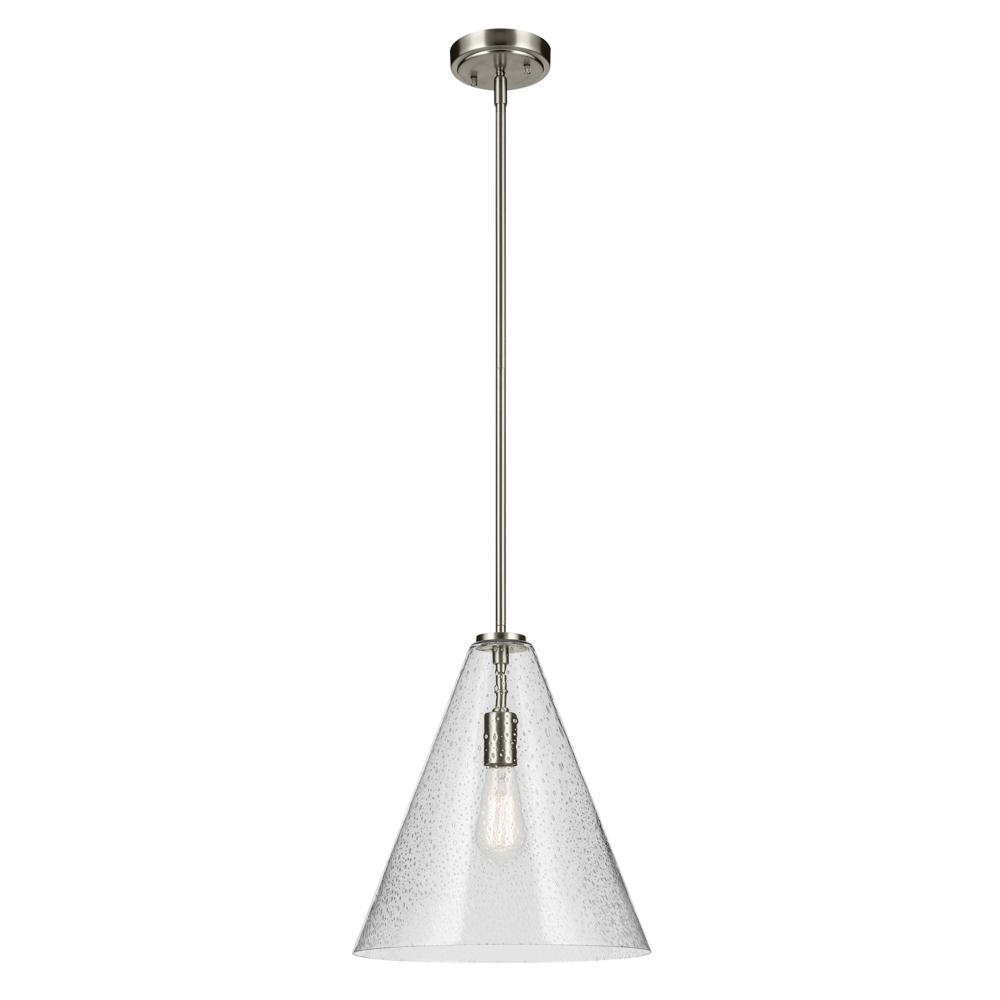 Everly 15.5&#34; 1-Light Cone Pendant with Clear Seeded Glass in Brushed Nickel