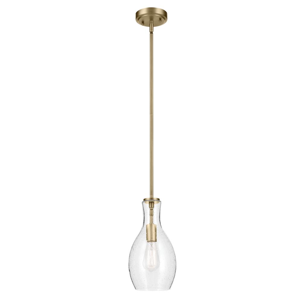 Everly 13.75&#34; 1-Light Bell Pendant with Clear Seeded Glass in Brushed Natural Brass