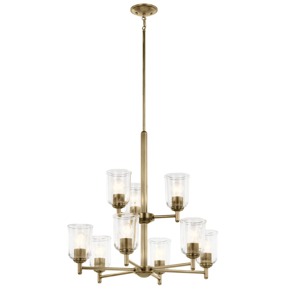 Shailene 26.5&#34; 9-Light 2-Tier Chandelier with Clear Glass in Natural Brass