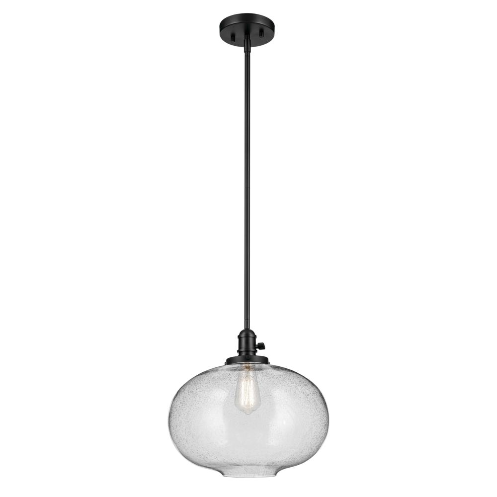 Avery 14&#34; 1-Light Globe Pendant with Clear Seeded Glass in Black