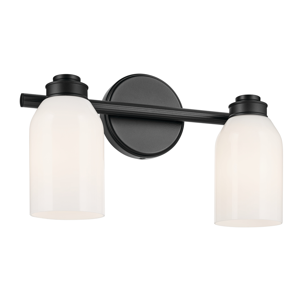 Shae 15&#34; 2-Light Vanity Light with White Opal Glass in Black