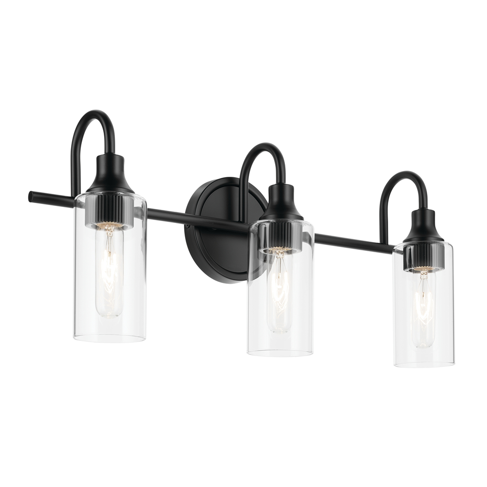 Kavi 23&#34; 3-Light Vanity Light with Clear Glass in Black