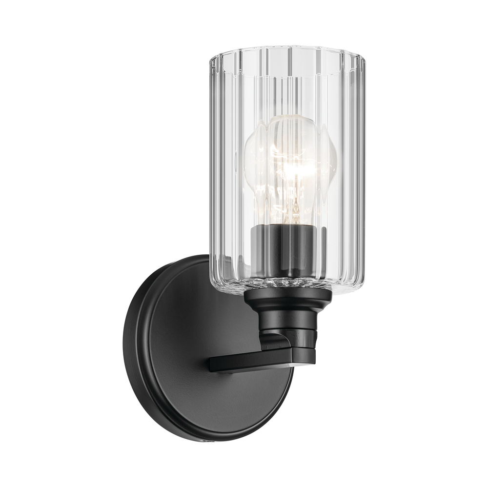 Gioe 9.5&#34; 1-Light Wall Sconce with Clear Fluted Glass in Black