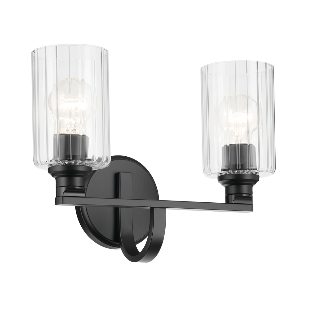 Gioe 14.25&#34; 2-Light Vanity Light with Clear Fluted Glass in Black