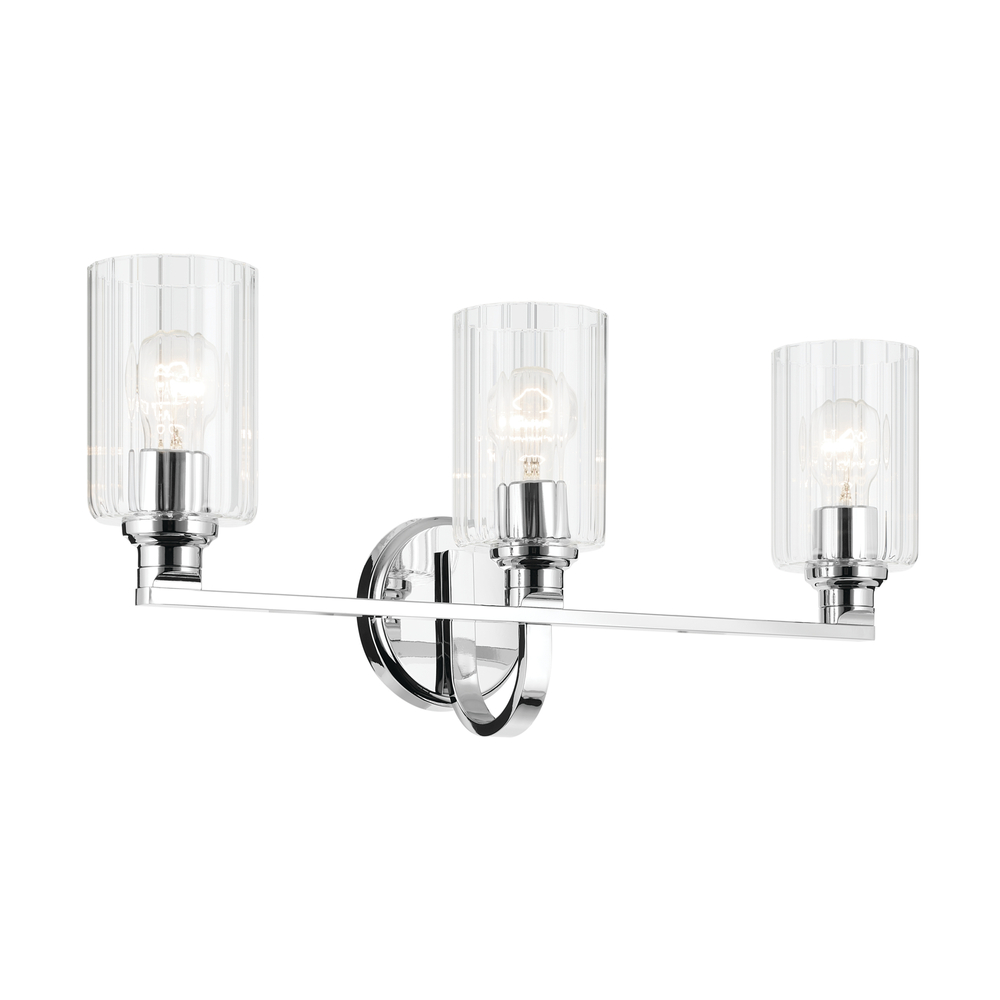 Gioe 24.25&#34; 3-Light Vanity Light with Clear Fluted Glass in Chrome