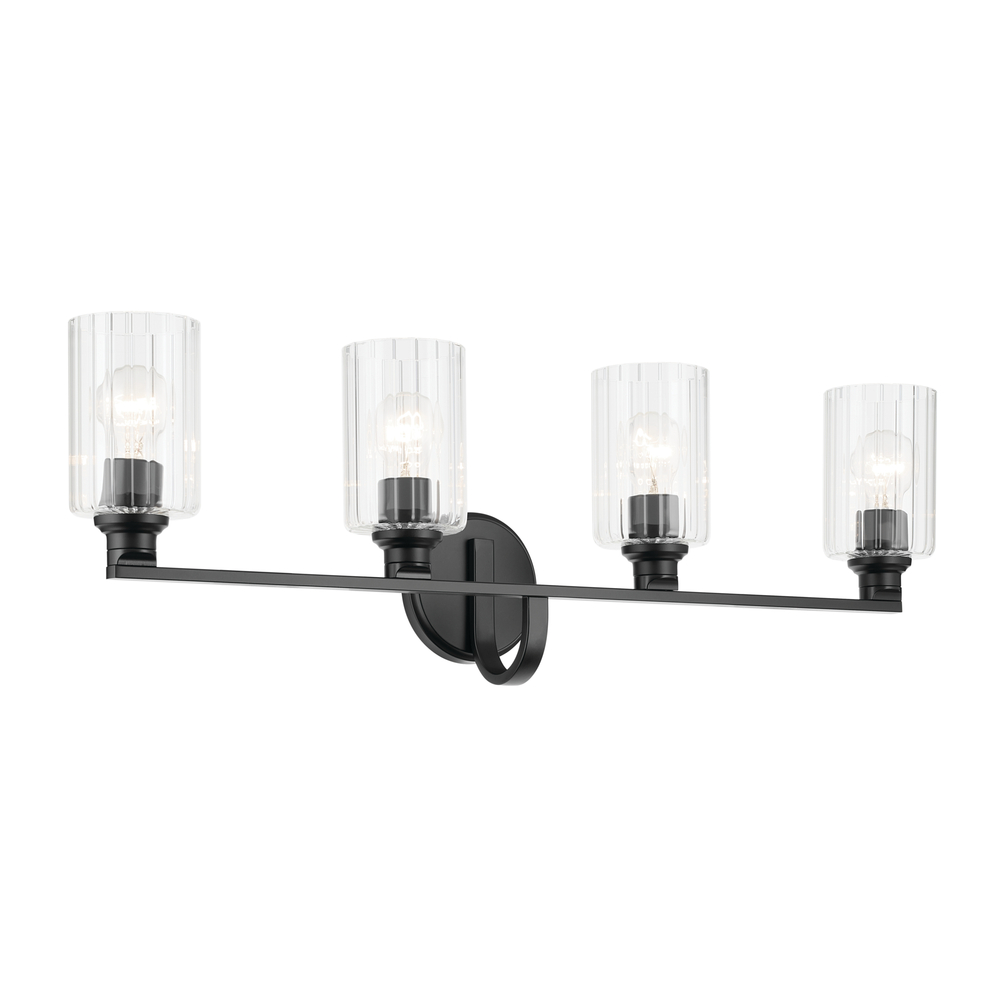 Gioe 32.25&#34; 4-Light Vanity Light with Clear Fluted Glass in Black