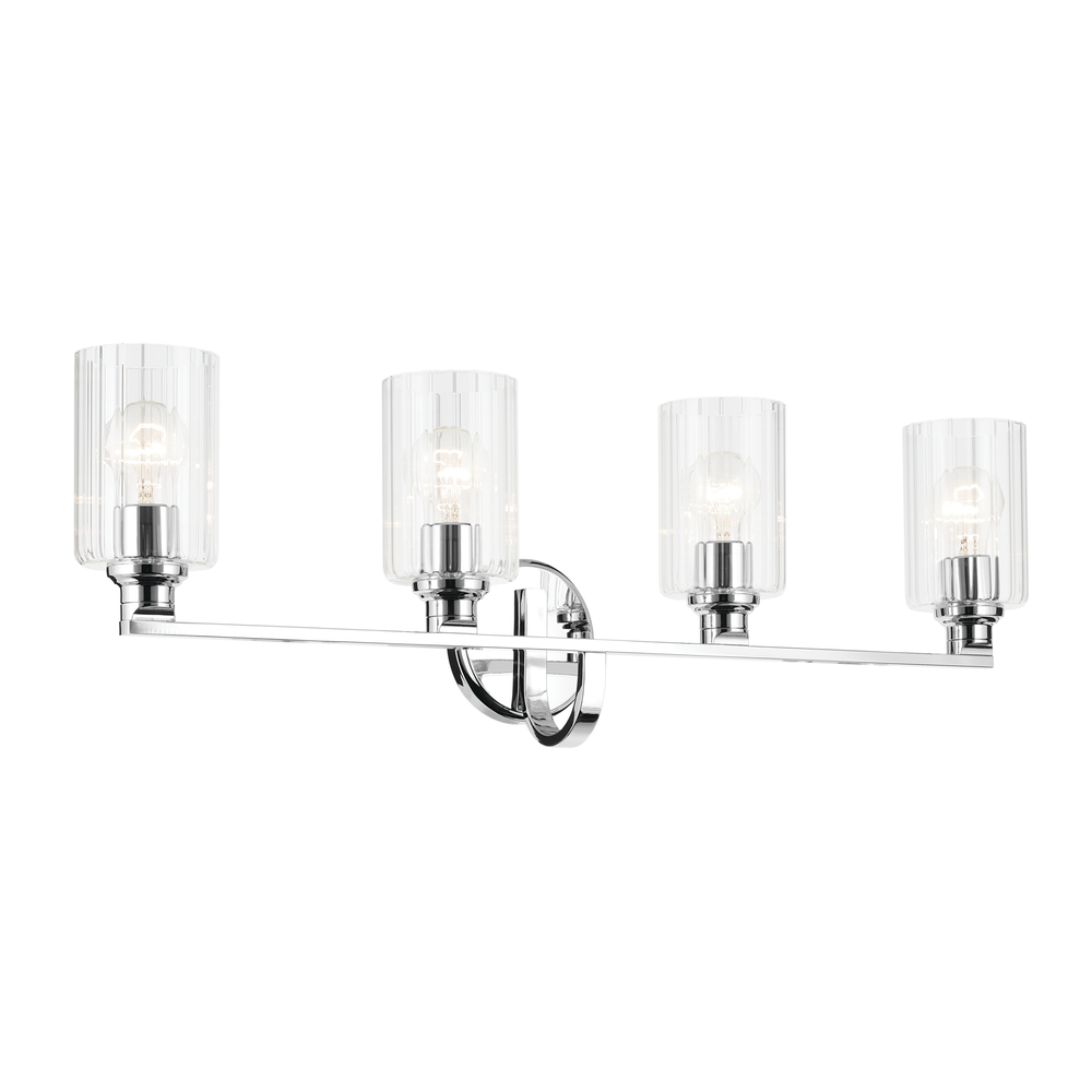 Gioe 32.25&#34; 4-Light Vanity Light with Clear Fluted Glass in Chrome